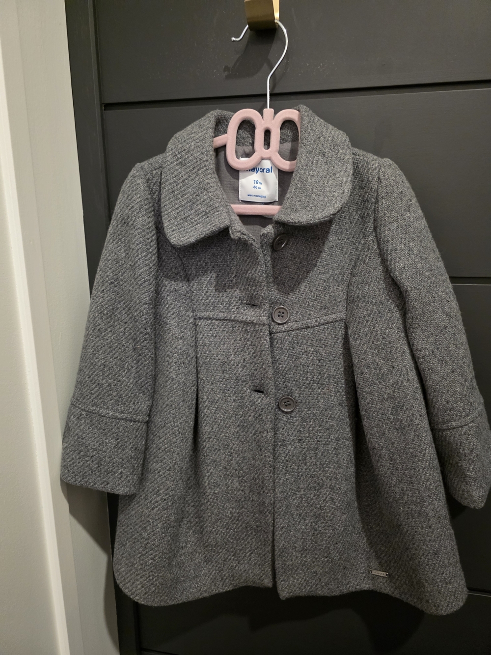 Mayoral Gray Girls' Pea Coat with Peter Pan Collar